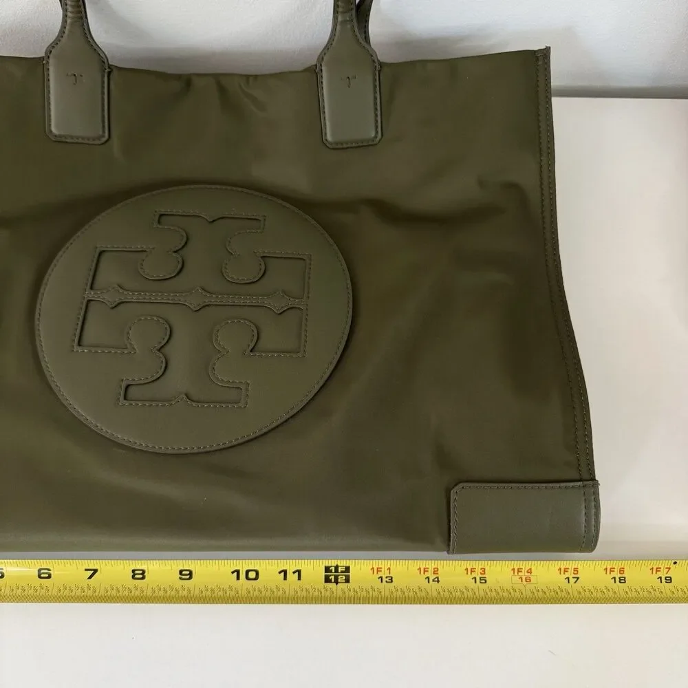 Tory Burch Ella Nylon Tote Bag Olive Leather Trim Authentic Light & Durable NWOT